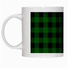 Black Dark Green Buffalo Plaid White Mugs by SpinnyChairDesigns