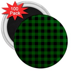 Black Dark Green Buffalo Plaid 3  Magnets (100 Pack) by SpinnyChairDesigns