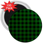 Black Dark Green Buffalo Plaid 3  Magnets (100 pack) Front