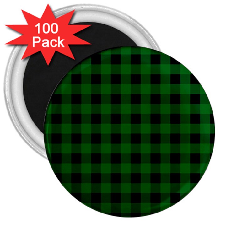 Black Dark Green Buffalo Plaid 3  Magnets (100 pack)