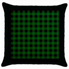 Black Dark Green Buffalo Plaid Throw Pillow Case (black) by SpinnyChairDesigns