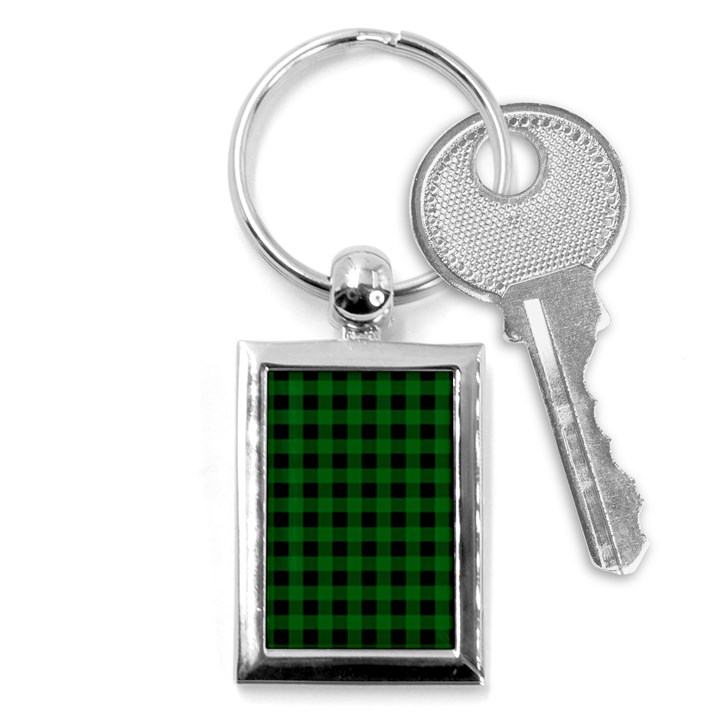 Black Dark Green Buffalo Plaid Key Chain (Rectangle)