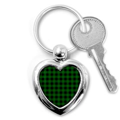 Black Dark Green Buffalo Plaid Key Chain (heart) by SpinnyChairDesigns