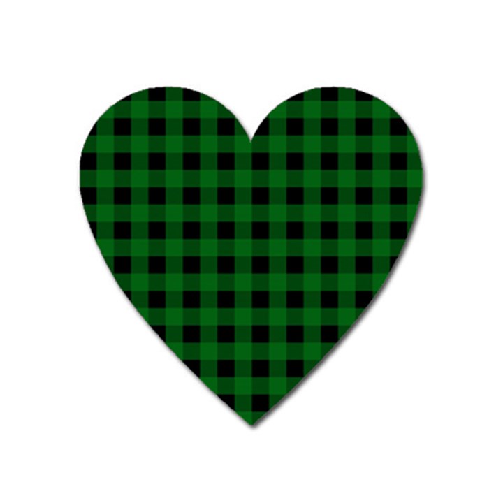 Black Dark Green Buffalo Plaid Heart Magnet