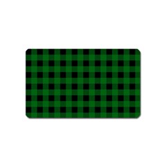 Black Dark Green Buffalo Plaid Magnet (name Card) by SpinnyChairDesigns