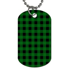 Black Dark Green Buffalo Plaid Dog Tag (one Side) by SpinnyChairDesigns