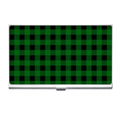 Black Dark Green Buffalo Plaid Business Card Holder by SpinnyChairDesigns