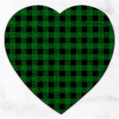 Black Dark Green Buffalo Plaid Jigsaw Puzzle (heart) by SpinnyChairDesigns