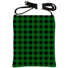 Black Dark Green Buffalo Plaid Shoulder Sling Bag by SpinnyChairDesigns