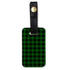 Black Dark Green Buffalo Plaid Luggage Tag (one Side) by SpinnyChairDesigns