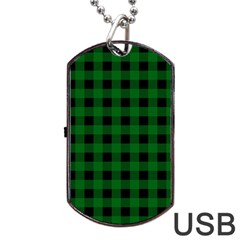 Black Dark Green Buffalo Plaid Dog Tag Usb Flash (one Side) by SpinnyChairDesigns