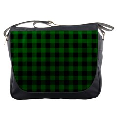 Black Dark Green Buffalo Plaid Messenger Bag by SpinnyChairDesigns