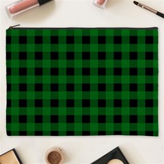 Black Dark Green Buffalo Plaid Cosmetic Bag (xxxl) by SpinnyChairDesigns