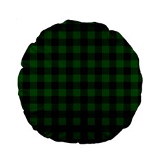 Black Dark Green Buffalo Plaid Standard 15  Premium Round Cushions by SpinnyChairDesigns