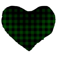 Black Dark Green Buffalo Plaid Large 19  Premium Heart Shape Cushions by SpinnyChairDesigns