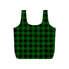 Black Dark Green Buffalo Plaid Full Print Recycle Bag (s) by SpinnyChairDesigns