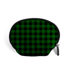 Black Dark Green Buffalo Plaid Accessory Pouch (small) by SpinnyChairDesigns