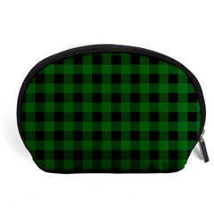 Black Dark Green Buffalo Plaid Accessory Pouch (large) by SpinnyChairDesigns