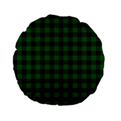 Black Dark Green Buffalo Plaid Standard 15  Premium Flano Round Cushions by SpinnyChairDesigns