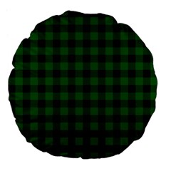 Black Dark Green Buffalo Plaid Large 18  Premium Flano Round Cushions by SpinnyChairDesigns