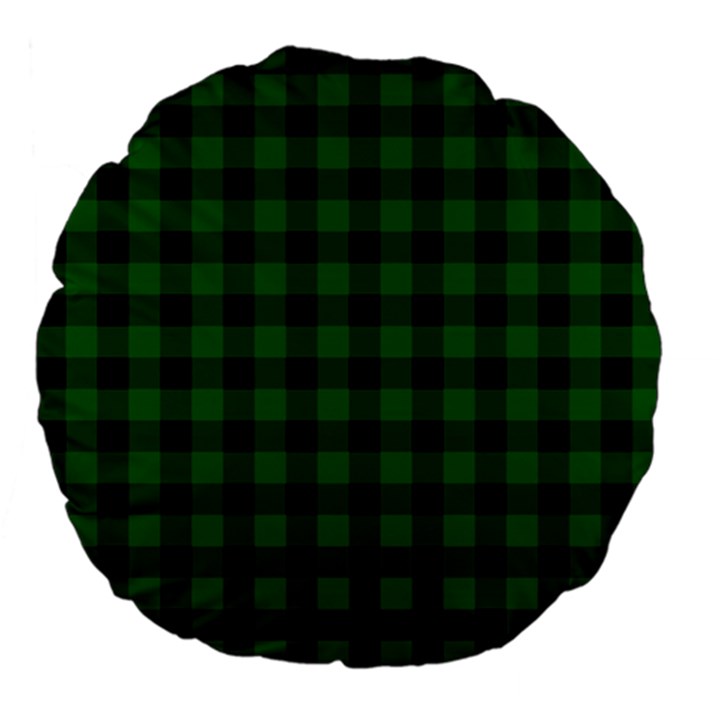 Black Dark Green Buffalo Plaid Large 18  Premium Flano Round Cushions