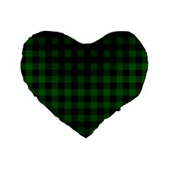 Black Dark Green Buffalo Plaid Standard 16  Premium Flano Heart Shape Cushions by SpinnyChairDesigns