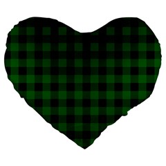 Black Dark Green Buffalo Plaid Large 19  Premium Flano Heart Shape Cushions by SpinnyChairDesigns