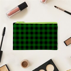 Black Dark Green Buffalo Plaid Cosmetic Bag (xs) by SpinnyChairDesigns