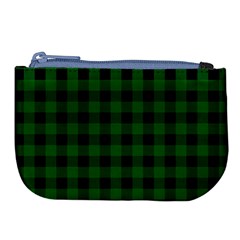 Black Dark Green Buffalo Plaid Large Coin Purse by SpinnyChairDesigns