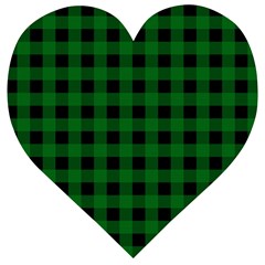 Black Dark Green Buffalo Plaid Wooden Puzzle Heart by SpinnyChairDesigns