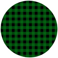 Black Dark Green Buffalo Plaid Wooden Puzzle Round by SpinnyChairDesigns