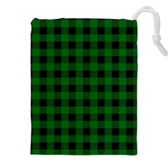 Black Dark Green Buffalo Plaid Drawstring Pouch (5xl) by SpinnyChairDesigns