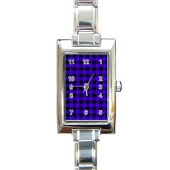 Dark Blue Black Buffalo Plaid Rectangle Italian Charm Watch by SpinnyChairDesigns