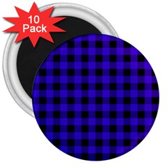 Dark Blue Black Buffalo Plaid 3  Magnets (10 Pack)  by SpinnyChairDesigns