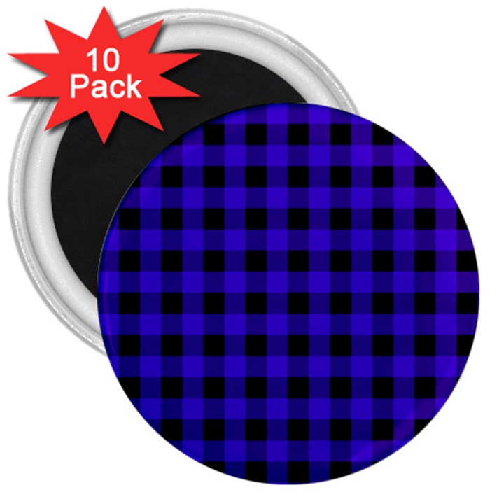 Dark Blue Black Buffalo Plaid 3  Magnets (10 pack) 