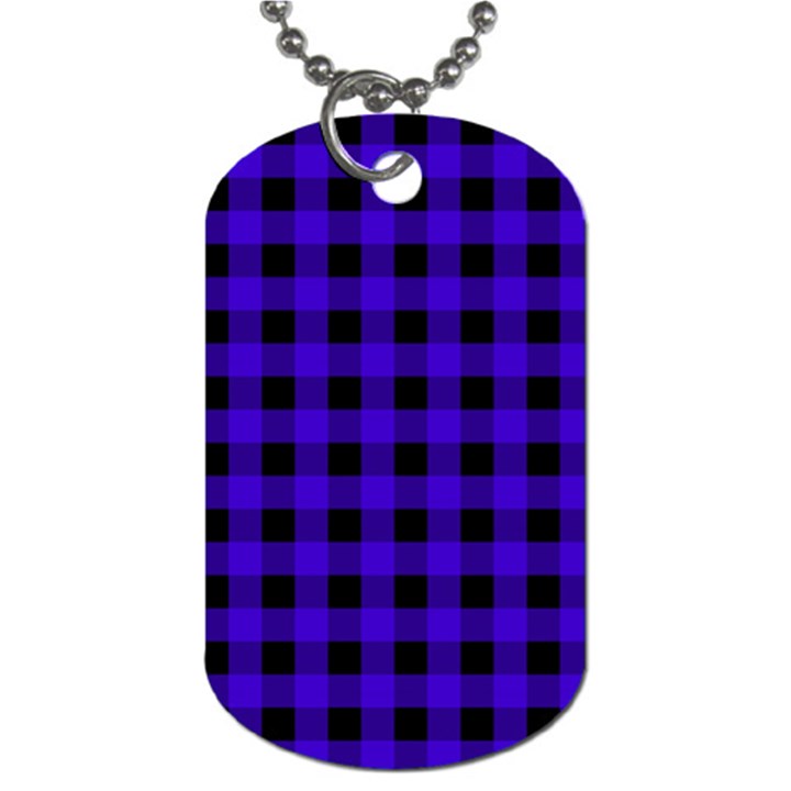 Dark Blue Black Buffalo Plaid Dog Tag (One Side)