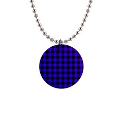 Dark Blue Black Buffalo Plaid 1  Button Necklace by SpinnyChairDesigns