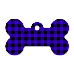 Dark Blue Black Buffalo Plaid Dog Tag Bone (two Sides) by SpinnyChairDesigns