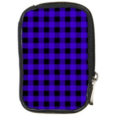 Dark Blue Black Buffalo Plaid Compact Camera Leather Case by SpinnyChairDesigns