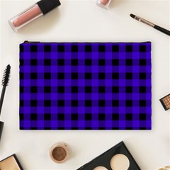 Dark Blue Black Buffalo Plaid Cosmetic Bag (large) by SpinnyChairDesigns