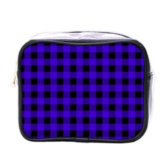 Dark Blue Black Buffalo Plaid Mini Toiletries Bag (one Side) by SpinnyChairDesigns