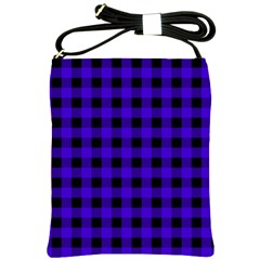 Dark Blue Black Buffalo Plaid Shoulder Sling Bag by SpinnyChairDesigns