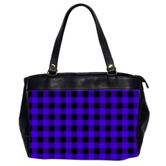 Dark Blue Black Buffalo Plaid Oversize Office Handbag (2 Sides) by SpinnyChairDesigns