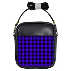 Dark Blue Black Buffalo Plaid Girls Sling Bag by SpinnyChairDesigns