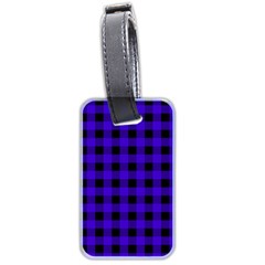 Dark Blue Black Buffalo Plaid Luggage Tag (two Sides) by SpinnyChairDesigns