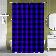 Dark Blue Black Buffalo Plaid Shower Curtain 48  X 72  (small)  by SpinnyChairDesigns