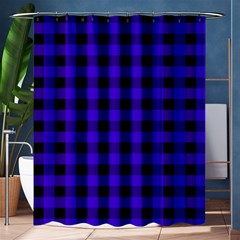 Dark Blue Black Buffalo Plaid Shower Curtain 60  X 72  (medium)  by SpinnyChairDesigns