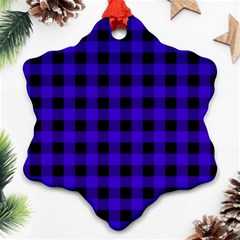 Dark Blue Black Buffalo Plaid Ornament (snowflake) by SpinnyChairDesigns