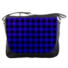 Dark Blue Black Buffalo Plaid Messenger Bag by SpinnyChairDesigns