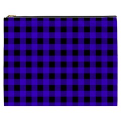 Dark Blue Black Buffalo Plaid Cosmetic Bag (xxxl) by SpinnyChairDesigns